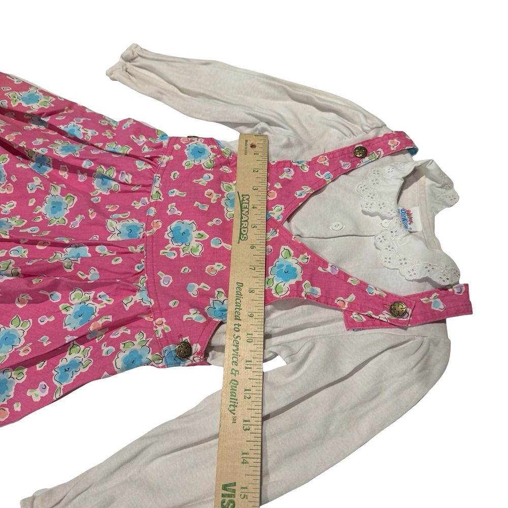 Vintage OshKosh Bgosh Girls Pink Floral Jumper Dress & Lace Collar Blouse Set 6 - Picture 3 of 5